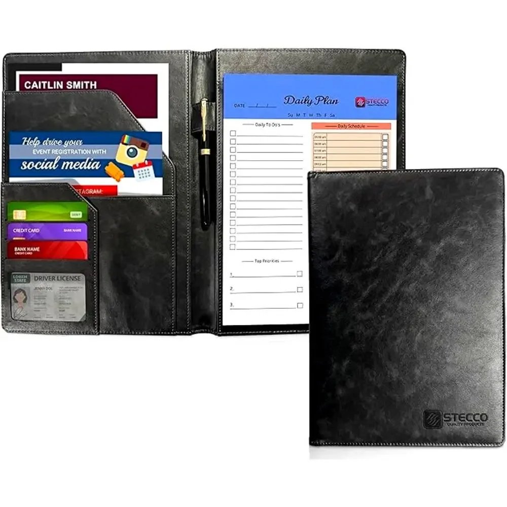 STECCO Leather Portfolio Notebook Document Organizer, Padfolio Folder Organizer